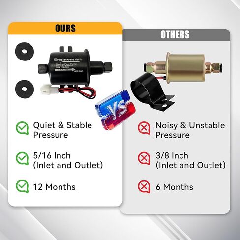 Universal Electric Fuel Pump 12V 2.5-4.5 PSI INLINE خارجي 5/16 بوصة قابلية التوافق مع ديزل غاز البحرية البحرية Marine E8016S in Kuwait