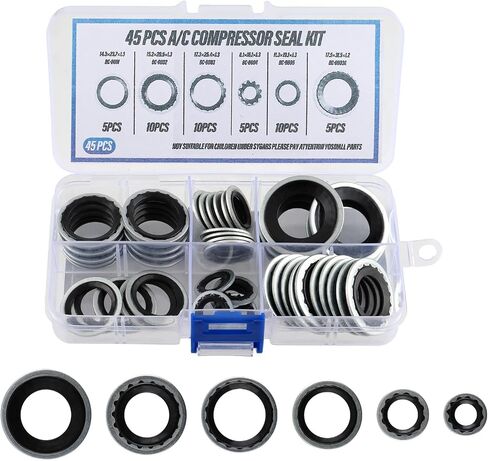 45pcs AC O Ring Kit O Ring Assortment Kit Car Air Conditioning Compressor Gasket Car Accessories AC Seal Kit Automotive AC Compressor Seals Self-Centered Bonded Seal Assortment for Car Truck in Saudi Arabia