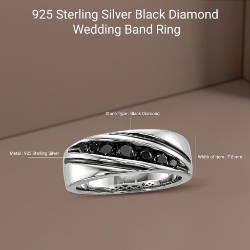 Diamond2Deal Men's 925 Sterling Silver Black Diamond Wedding Band Ring Size 11 (0.50ct) in Saudi Arabia