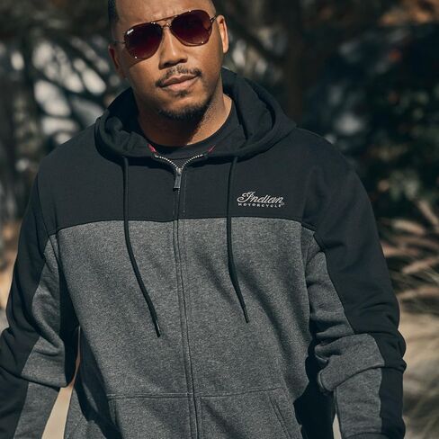 Indian Motorcycle Men's Colorblock Script Hoodie, Gray, Cotton and Polyester, Front and Back Embroidery - 2864778 in Saudi Arabia