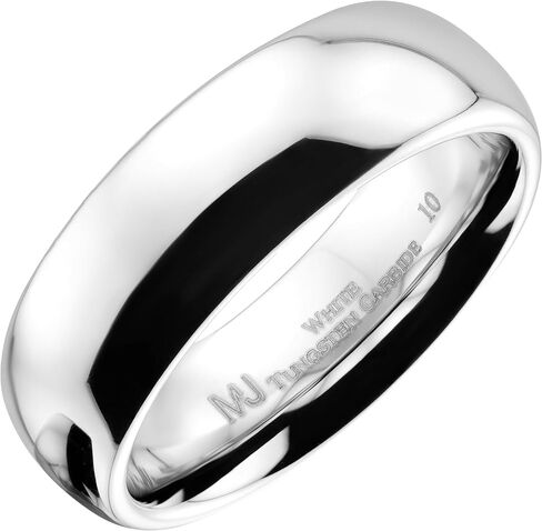 Custom Engraved Custom Classic Mirror Polished White Tungsten Carbide 3mm to 10mm COMFORT FIT Wedding Band Ring… in Saudi Arabia