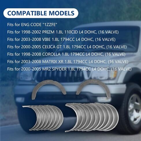 1zzfe 1zz-fe محرك توصيل قضيب وعمود المرفقي مجموعة المحامل الرئيسية نوبات ل 2000-2005 Celica GT 1.8L ، يناسب لعام 2003-2008 Matrix XR 1.8L ، استبدل OE 5M1853 ، MB946 in Saudi Arabia