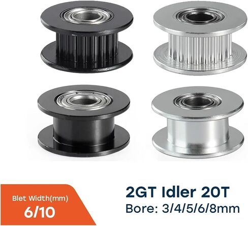 GT2 Idler Pulley 20 Bore 3mm 4mm 5mm 6mm 8mm مع محامل أجزاء طابعة ثلاثية الأبعاد لعرض حزام توقيت 2GT 6 مم 10 مم (نئاس 6 مم ، 1pcs_6mm Silver) in Saudi Arabia