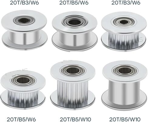 GT2 Idler Pulley 20 Bore 3mm 4mm 5mm 6mm 8mm مع محامل أجزاء طابعة ثلاثية الأبعاد لعرض حزام توقيت 2GT 6 مم 10 مم (نئاس 6 مم ، 1pcs_6mm Silver) in Saudi Arabia