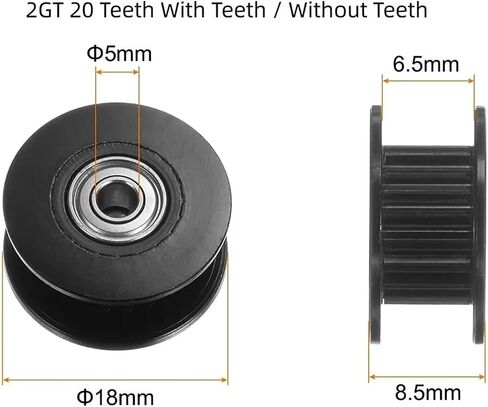 5/10pcs GT2 Timing Idler Pulley 20 Teeth 2GT Pulley Wheel Bore 5mm for 3D Printer 6mm Width Timing Belt 3D Printer Parts(Black Without Teeth,5pcs) in Saudi Arabia