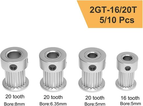 5/10 PCS GT2 PINGING PULLEY 2GT 16 TOUND 20 TEATH ALUMINUM BORE 5MM 8MM GEAR Part للعرض 10 مم طابعات ثلاثية الأبعاد (10 PCS ، 20T W10 B5) in Saudi Arabia