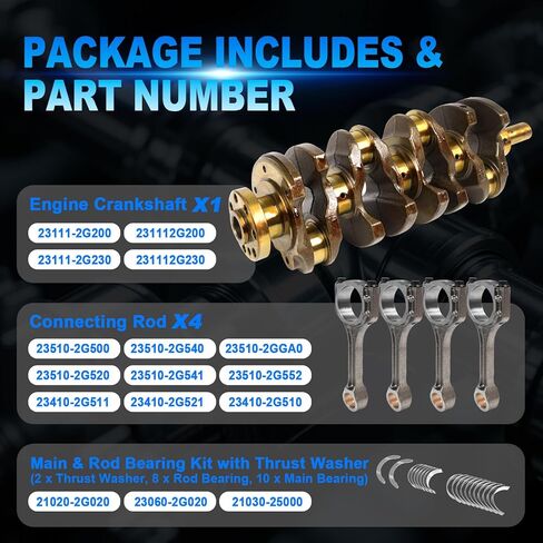 مجموعة إصلاح إعادة بناء المحرك لـ Kia Optima/Sportage/Sorento ، لـ Hyundai Sonata/Tucson 2.4L G4KJ ، تشمل 2.4 عمود مرفقي ، مجموعة حشية الرأس ، قضيب توصيل 23111-2G200 23111-2G230 in Kuwait