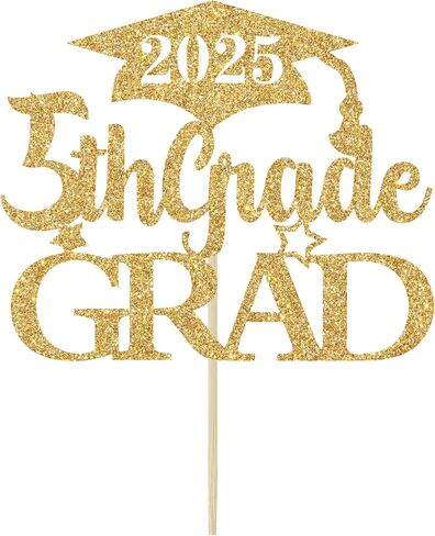 غلاف كعكة التخرج من الدرجة الخامسة باللون الذهبي اللامع، ديكورات التخرج من الدرجة الخامسة، السلام من الصف الخامس، 2024 ديكورات حفلات التخرج الابتدائية in Kuwait