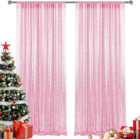 2×8FT-2PCS Gold Sequin Backdrop Curtains Panels, Photography Backdrop Glitter Curtains Fabric Background for Christmas Wedding Party Decor in Saudi Arabia
