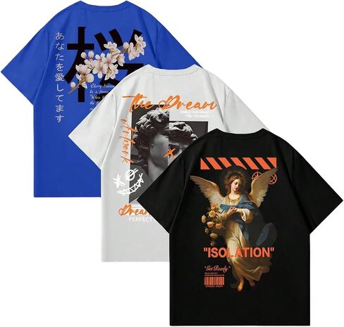 GORGLITTER Men's 3 Pack Vintage Graphic Tee Shirt Short Sleeve Crew Neck Casual Streetwear T-Shirts in Saudi Arabia