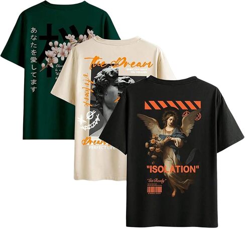 GORGLITTER Men's 3 Pack Vintage Graphic Tee Shirt Short Sleeve Crew Neck Casual Streetwear T-Shirts in Saudi Arabia