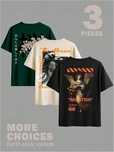 GORGLITTER Men's 3 Pack Vintage Graphic Tee Shirt Short Sleeve Crew Neck Casual Streetwear T-Shirts in Saudi Arabia