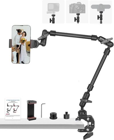 Magic Arm 11Inches with Super Clamp Camera Mount Clamp, Adjustable Articulating Friction Magic Arm with 1/4" Screw for Flash/LED Light/Microphone/Webcam/Monitor, Max Load:5.5lb/2.5kg in Kuwait