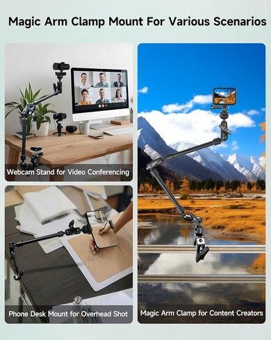 Magic Arm 11Inches with Super Clamp Camera Mount Clamp, Adjustable Articulating Friction Magic Arm with 1/4" Screw for Flash/LED Light/Microphone/Webcam/Monitor, Max Load:5.5lb/2.5kg in Kuwait