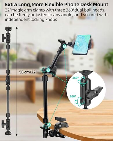 Magic Arm 11Inches with Super Clamp Camera Mount Clamp, Adjustable Articulating Friction Magic Arm with 1/4" Screw for Flash/LED Light/Microphone/Webcam/Monitor, Max Load:5.5lb/2.5kg in Kuwait