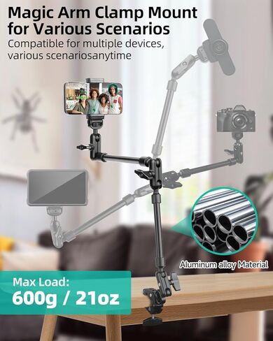 Magic Arm 11Inches with Super Clamp Camera Mount Clamp, Adjustable Articulating Friction Magic Arm with 1/4" Screw for Flash/LED Light/Microphone/Webcam/Monitor, Max Load:5.5lb/2.5kg in Kuwait