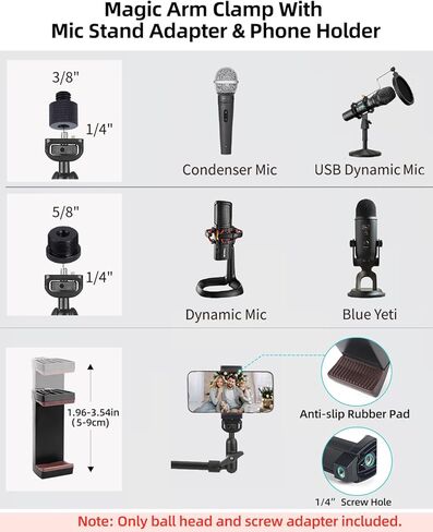 Magic Arm 11Inches with Super Clamp Camera Mount Clamp, Adjustable Articulating Friction Magic Arm with 1/4" Screw for Flash/LED Light/Microphone/Webcam/Monitor, Max Load:5.5lb/2.5kg in Kuwait