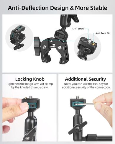 Magic Arm 11Inches with Super Clamp Camera Mount Clamp, Adjustable Articulating Friction Magic Arm with 1/4" Screw for Flash/LED Light/Microphone/Webcam/Monitor, Max Load:5.5lb/2.5kg in Kuwait