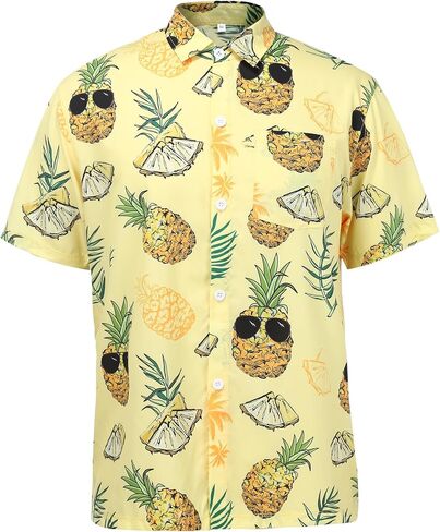 Hawaiian Shirts for Men Short Sleeve Casual Button Down Shirt Summer Beach Aloha Shirt Holiday Party Tropical Print in Kuwait