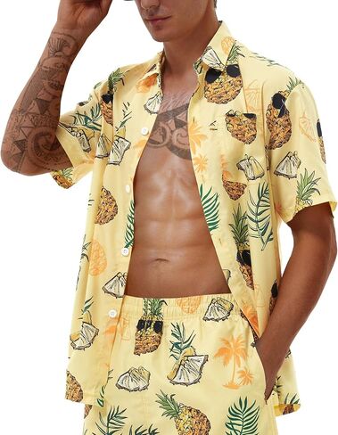 Hawaiian Shirts for Men Short Sleeve Casual Button Down Shirt Summer Beach Aloha Shirt Holiday Party Tropical Print in Kuwait