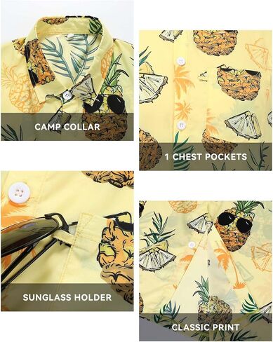 Hawaiian Shirts for Men Short Sleeve Casual Button Down Shirt Summer Beach Aloha Shirt Holiday Party Tropical Print in Kuwait