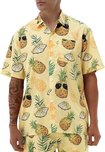 Hawaiian Shirts for Men Short Sleeve Casual Button Down Shirt Summer Beach Aloha Shirt Holiday Party Tropical Print in Kuwait