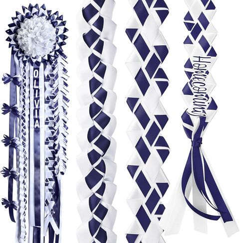 Yinkin 3 Pcs Homecoming Mum Braid 30 Inches Silk Homecoming Mum Supplies Homecoming Week Party Decorations Homecoming Mum Crafts for Back to School(White, Chestnut) in Saudi Arabia