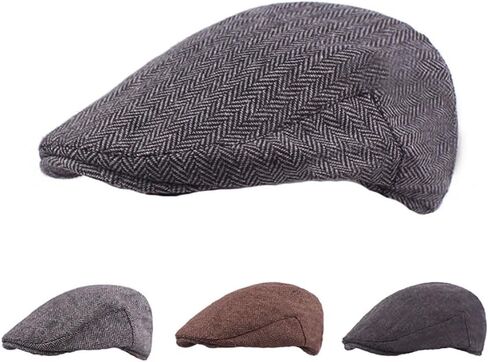 GSHLLO Mens Herringbone Tweed Hat Faux Wool Flat Cap Classic Newsboy Ivy Hat Gatsby Golf Hat Irish Flat Caps in Saudi Arabia
