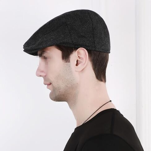 GSHLLO Mens Herringbone Tweed Hat Faux Wool Flat Cap Classic Newsboy Ivy Hat Gatsby Golf Hat Irish Flat Caps in Saudi Arabia