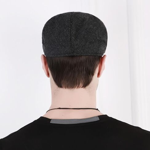 GSHLLO Mens Herringbone Tweed Hat Faux Wool Flat Cap Classic Newsboy Ivy Hat Gatsby Golf Hat Irish Flat Caps in Saudi Arabia