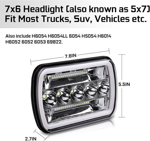 CO LIGHT New Z Beam 5x7 7x6 Inch Led Headlight Rectangle Bright High Low Beam DRL Amber Turn Signal Compatible for H6054 H5054 Chevy Express Van Jeep Cherokee YJ XJ Truck Pickup Van, 2PCS in Kuwait