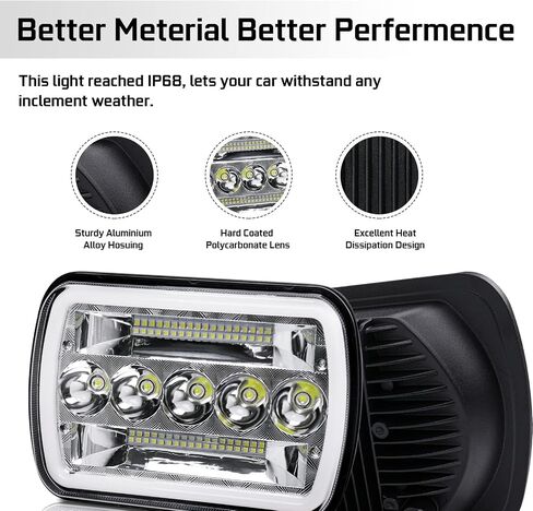 CO LIGHT New Z Beam 5x7 7x6 Inch Led Headlight Rectangle Bright High Low Beam DRL Amber Turn Signal Compatible for H6054 H5054 Chevy Express Van Jeep Cherokee YJ XJ Truck Pickup Van, 2PCS in Kuwait