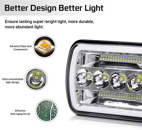 CO LIGHT New Z Beam 5x7 7x6 Inch Led Headlight Rectangle Bright High Low Beam DRL Amber Turn Signal Compatible for H6054 H5054 Chevy Express Van Jeep Cherokee YJ XJ Truck Pickup Van, 2PCS in Kuwait