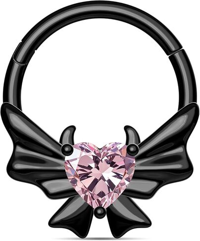 cm crareesi mania heart devil septum ring 316l stan stail steel cutie cutie demon septum percing Jewelry 16g Blackpink daith arits with black bow for women in Saudi Arabia