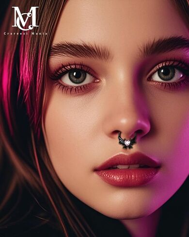 cm crareesi mania heart devil septum ring 316l stan stail steel cutie cutie demon septum percing Jewelry 16g Blackpink daith arits with black bow for women in Saudi Arabia