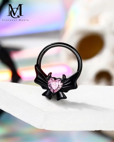 cm crareesi mania heart devil septum ring 316l stan stail steel cutie cutie demon septum percing Jewelry 16g Blackpink daith arits with black bow for women in Saudi Arabia