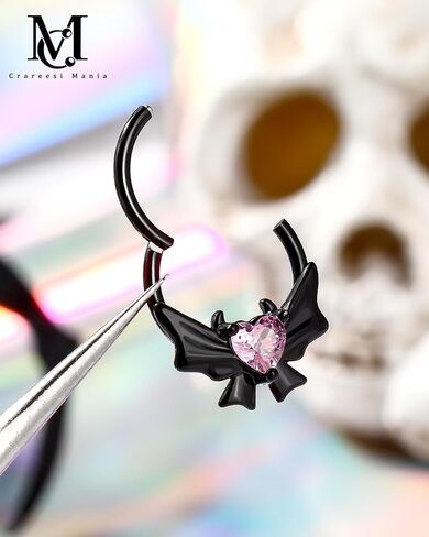 cm crareesi mania heart devil septum ring 316l stan stail steel cutie cutie demon septum percing Jewelry 16g Blackpink daith arits with black bow for women in Saudi Arabia