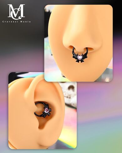 cm crareesi mania heart devil septum ring 316l stan stail steel cutie cutie demon septum percing Jewelry 16g Blackpink daith arits with black bow for women in Saudi Arabia