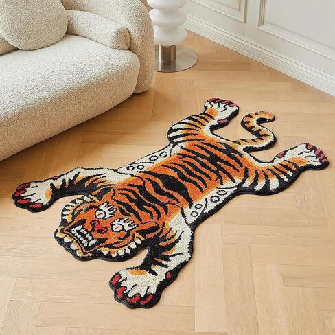 5x3.3ft Tibetan Tiger Area Rug Tufted High Pile XLarge Indoor Machine Washable Carpet with Nonslip TPR Backing - Bedroom, Bathroom, Living & Dining Room Home Décor in Saudi Arabia
