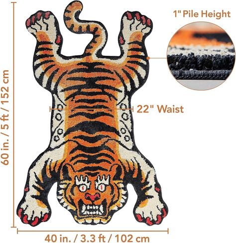 5x3.3ft Tibetan Tiger Area Rug Tufted High Pile XLarge Indoor Machine Washable Carpet with Nonslip TPR Backing - Bedroom, Bathroom, Living & Dining Room Home Décor in Saudi Arabia
