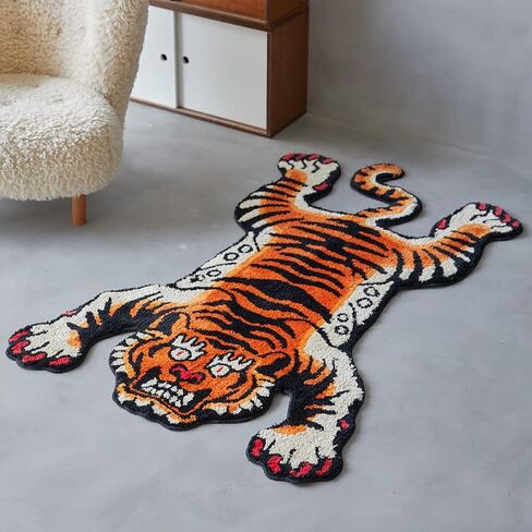 5x3.3ft Tibetan Tiger Area Rug Tufted High Pile XLarge Indoor Machine Washable Carpet with Nonslip TPR Backing - Bedroom, Bathroom, Living & Dining Room Home Décor in Saudi Arabia