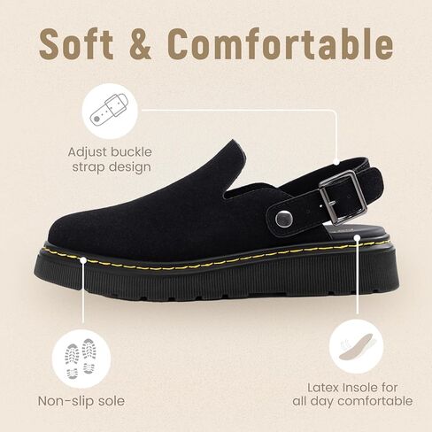 Athlefit Women's Slip-on Suede Clogs Comfortable Latex Footbed Slingback Mules with Adjustable Strap for Work Walking Daily Wear in Saudi Arabia