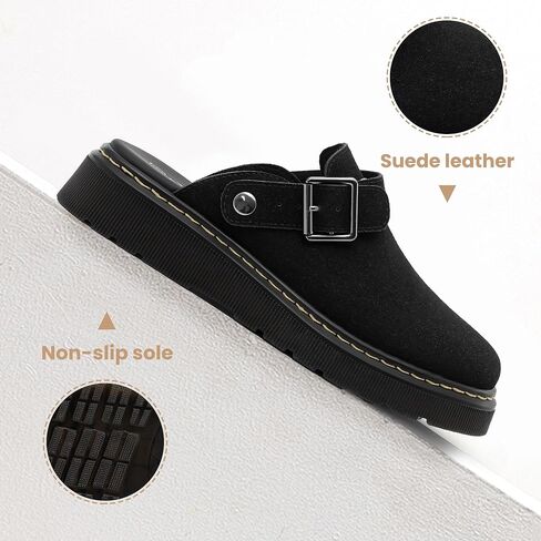 Athlefit Women's Slip-on Suede Clogs Comfortable Latex Footbed Slingback Mules with Adjustable Strap for Work Walking Daily Wear in Saudi Arabia