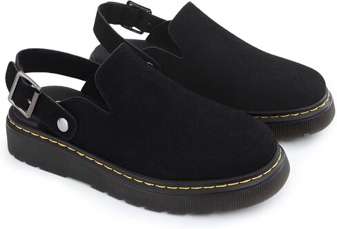 Athlefit Women's Slip-on Suede Clogs Comfortable Latex Footbed Slingback Mules with Adjustable Strap for Work Walking Daily Wear in Saudi Arabia