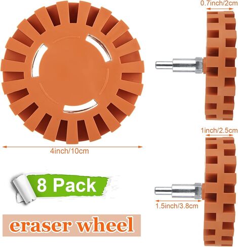 MIVIDE 8 PCS Decal Remover Eraser Wheel Tool Kit, 4inch Rubber Power Drill Attachment Car Adhesive, Pinstripe, Sticker, Vinyl Removal Tool Set with Drill Adapter for Cars, RV, Boats in Kuwait