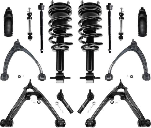 Detroit Axle - End Front 14pc Kit 07-13 Chevy GMC Silverado Sierra Sierra 1500 Upper Lower Control Arms with Ball Bar Bar Bar Rods Inner Tie Boots Boots Struts with Coil Spring in Kuwait