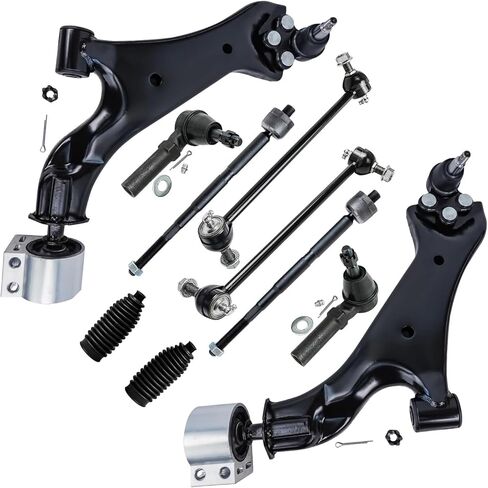 Detroit Axle - 2.4L Front 10pc التعليق مجموعة 10-17 Chevy Equinox GMC Terrain ، 2 Lower Control Arms 4 Tie Rods 2 Sway Bars 2 Boots & Bellows 2010 2011 2013 2015 2015 2015 2017 Replace in Kuwait