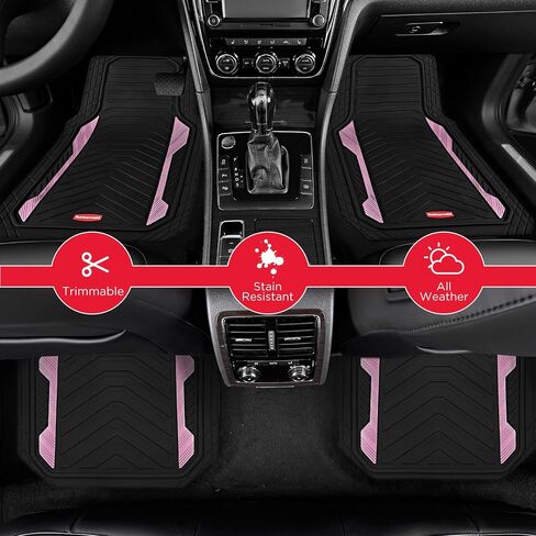 Rubbermaid Car Floor Mat, Heavy Duty All-Weather Car Mats Full Set with Dual-Tone Pink Aluminum Inserts – Universal Fit, Anti-Slip Backing, Trim-to-Fit for Most SUV, Sedan, Van in Saudi Arabia