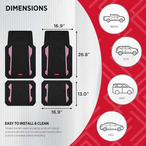 Rubbermaid Car Floor Mat, Heavy Duty All-Weather Car Mats Full Set with Dual-Tone Pink Aluminum Inserts – Universal Fit, Anti-Slip Backing, Trim-to-Fit for Most SUV, Sedan, Van in Saudi Arabia
