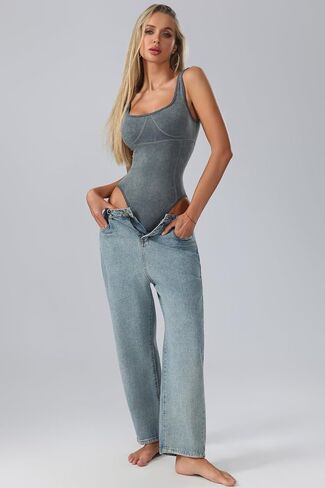 Womens Square Neck Bodysuit Thong Backless Sleeveless Tank Top – Sexy One Piece Bodysuits for Women Going Out in Saudi Arabia